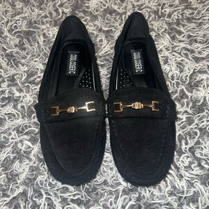 Black Suede Loafers with Gold Accent